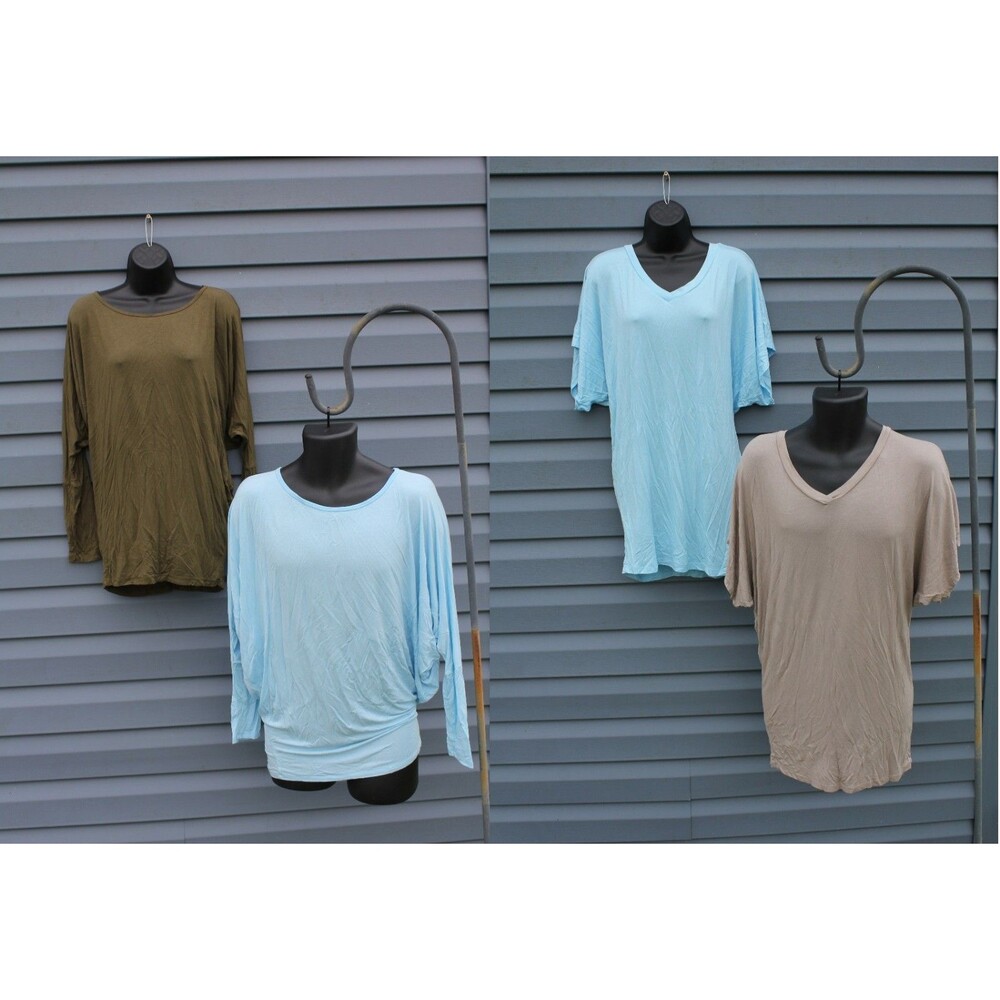 Lot Of 4 Lock & Love Womens Shirts Long/Short Sleeve Blue Green SOFT Size Large